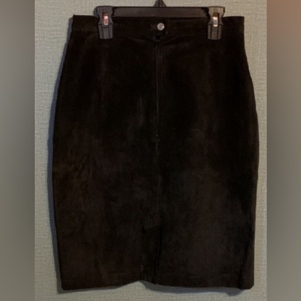 Authentic Suede Leather Vintage Black Leather Pencil Skirt Size 6/Small Classic - Picture 1 of 13
